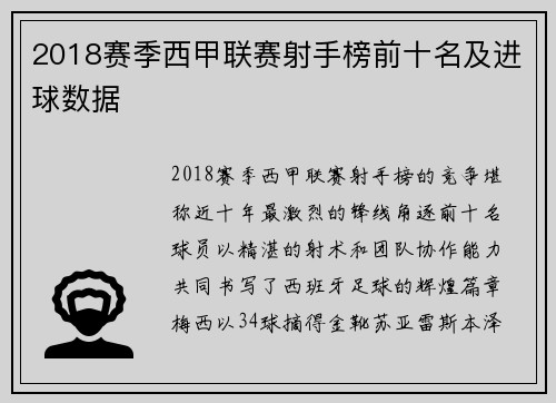 2018赛季西甲联赛射手榜前十名及进球数据