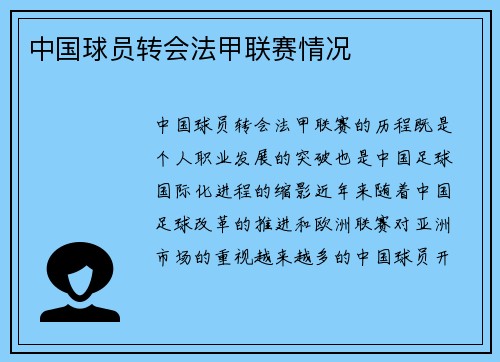 中国球员转会法甲联赛情况